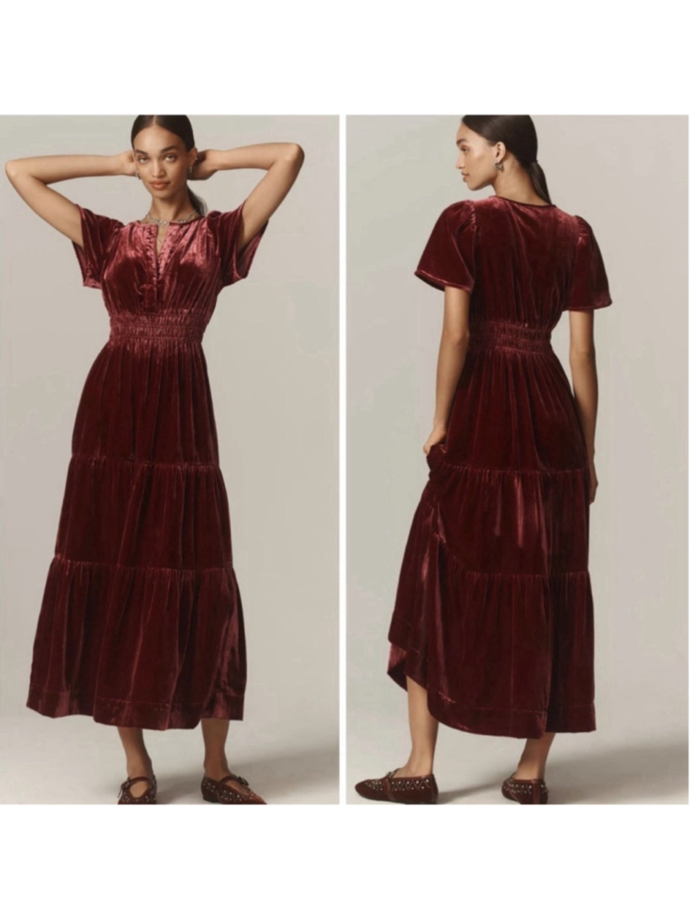 Anthropologie Somerset Maxi Dress Velvet Edition Cherrywood Burgundy Red Size M